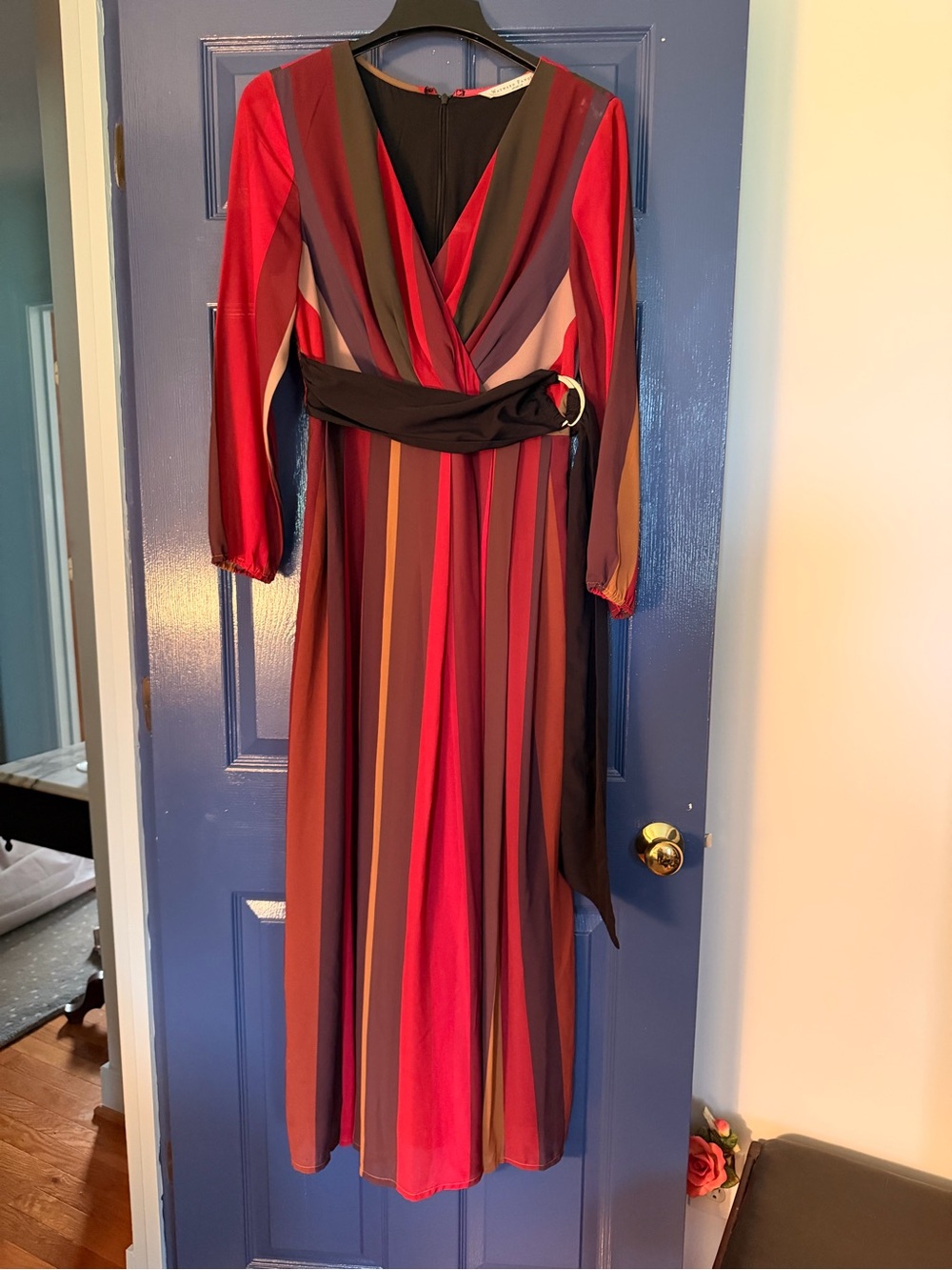 Striped Maxi Wrap Dress in Red and Multicolor eshakti L/12